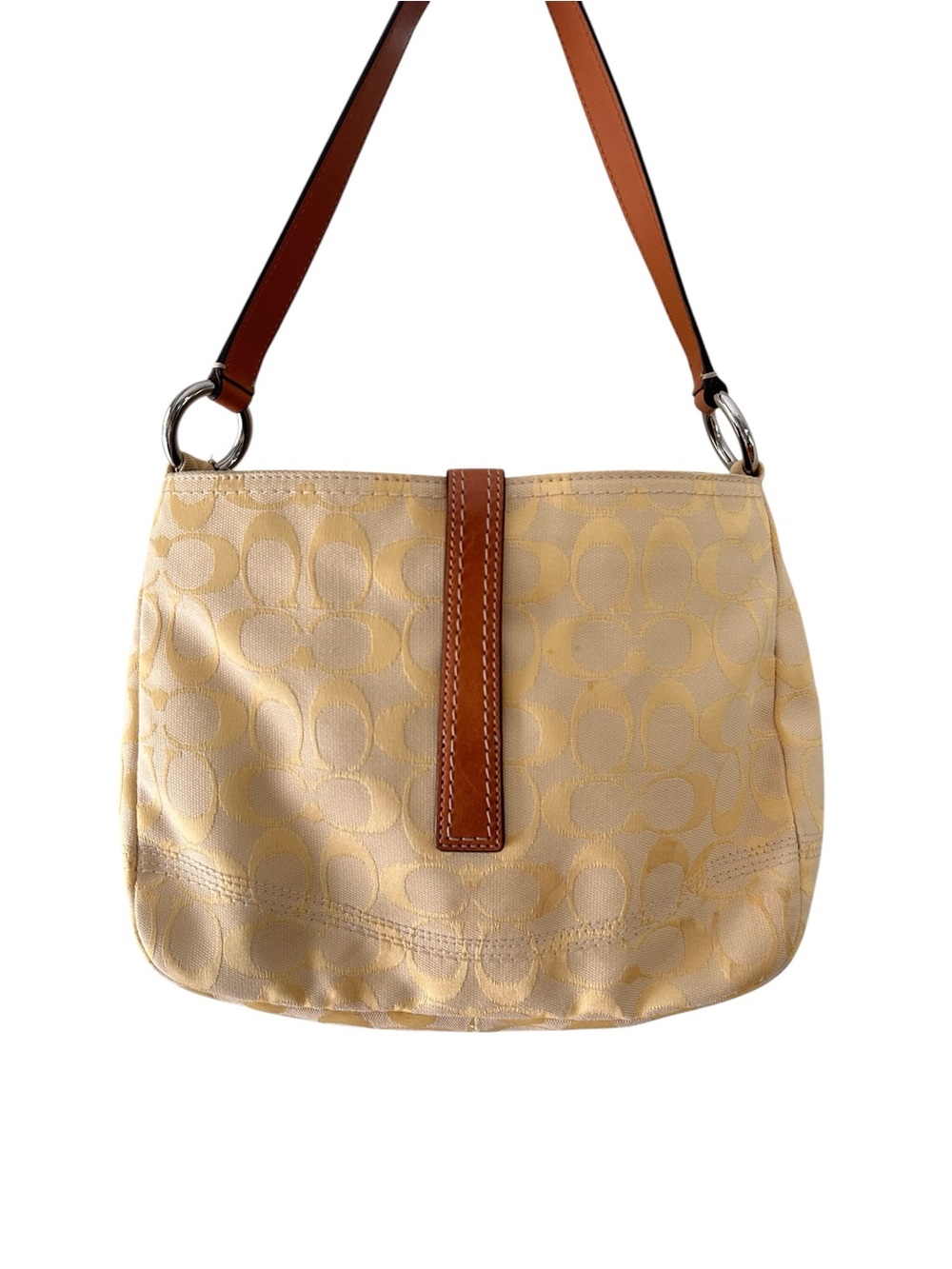 Coach Yellow Jacquard Shoulder Bag with Tan Leather Trim & wallet - Picture 2 of 14